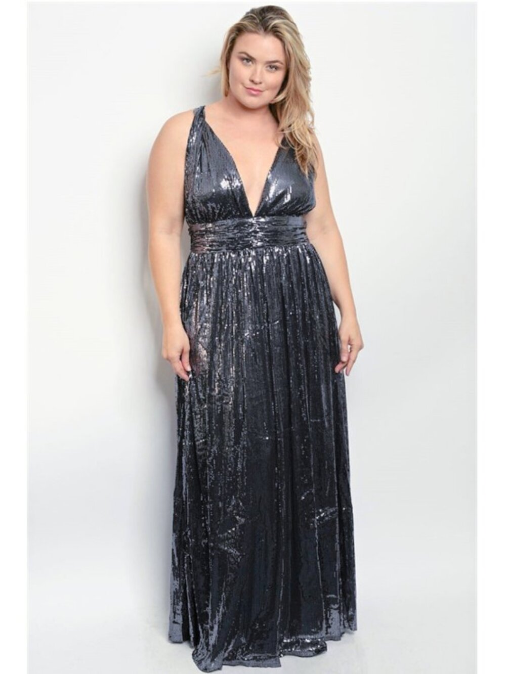 Gunmetal Gray Sequin Formal Dress Plus Size 1X
